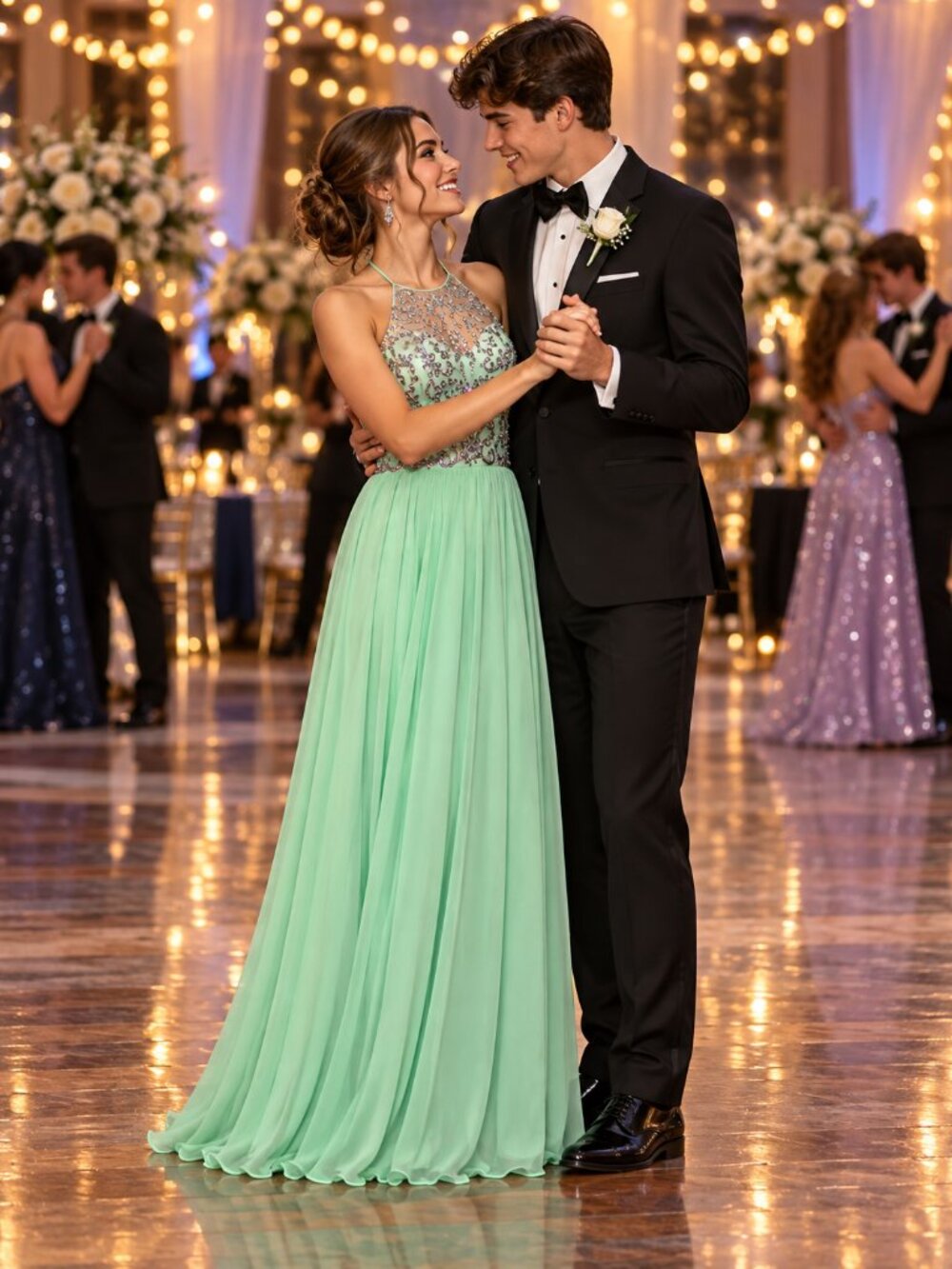 NWT Mint Green Beaded Halter Formal Gown Size 5/6